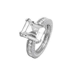 925 Silver Solitaire CZ Diamond Textured Ring